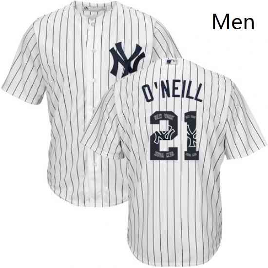 Mens Majestic New York Yankees 21 Paul ONeill Authentic White Team Logo Fashion MLB Jersey
